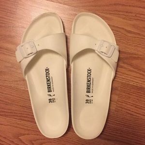 White Birkenstock sandals